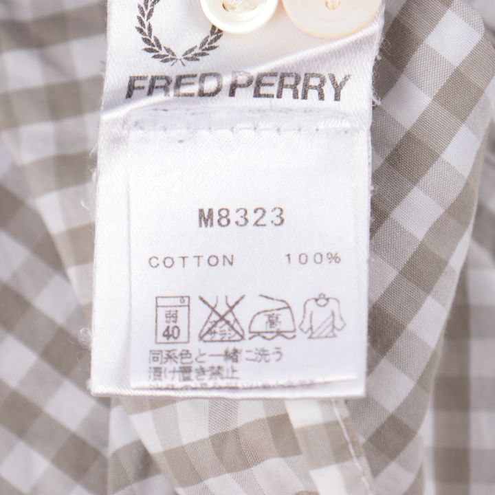フレッドペリー 長袖シャツ チェック柄 ボタンダウン 胸ロゴ トップス メンズ XSサイズ ベージュ FRED PERRY 【中古】