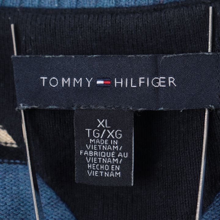 トミーヒルフィガー ボーダーニット コットンセーター 大きいサイズ ロゴ US買付品 海外古着 メンズ XLサイズ ブルー TOMMYHILFIGER  【中古】 TOMMYHILFIGER USED/古着（ニット/セーター）｜TOMMYHILFIGERのUSED/古着通販サイト  SMASELL（スマセル）