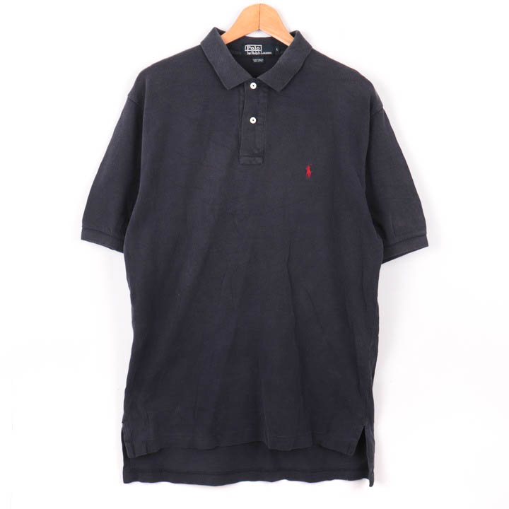 ポロ・ラルフローレン 半袖ポロシャツ ポロマーク 無地 トップス コットン100% メンズ Lサイズ ブラック POLO RALPH LAUREN  【中古】