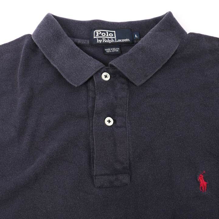 ポロ・ラルフローレン 半袖ポロシャツ ポロマーク 無地 トップス コットン100% メンズ Lサイズ ブラック POLO RALPH LAUREN  【中古】