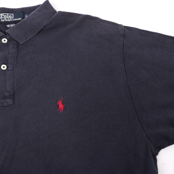 ポロ・ラルフローレン 半袖ポロシャツ ポロマーク 無地 トップス コットン100% メンズ Lサイズ ブラック POLO RALPH LAUREN  【中古】