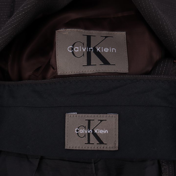 カルバンクライン セットアップ 上下セット ジャケット パンツ ストライプ ウール/シルク 日本製 メンズ 40サイズ ブラウン Calvin klein