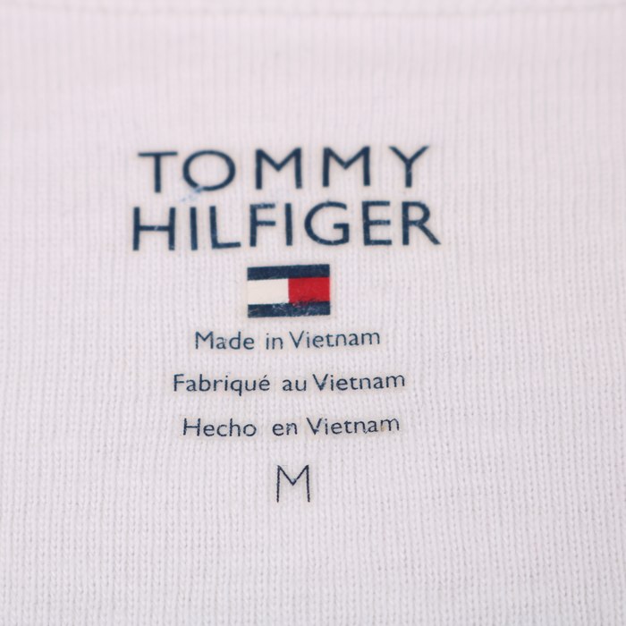 トミーヒルフィガー 半袖Tシャツ キーネック フロントライン コットン トップス レディース Mサイズ ホワイト TOMMY HILFIGER 【中古】