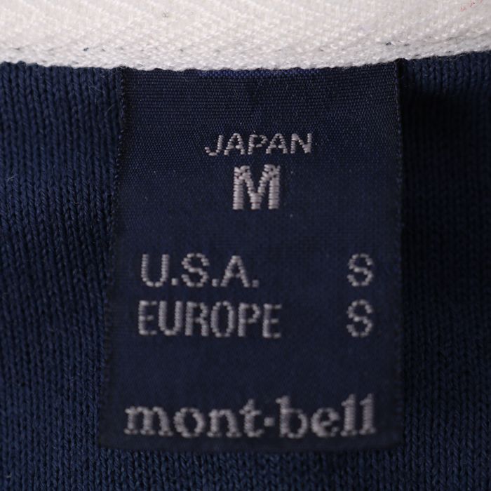 モンベル WIC.ラガーシャツ 半袖 ボーダー 紺×ワイン トップス 日本製 メンズ Mサイズ ネイビー mont-bell 【中古】
