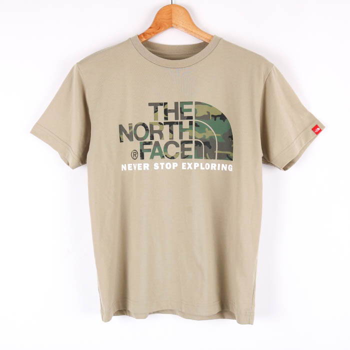 ザ・ノースフェイス Tシャツ 半袖 カモフラ ロゴ トップス コットン100% メンズ Sサイズ ベージュ THE NORTH FACE 【中古】