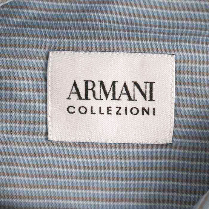 アルマーニコレッツォーニ シャツ 長袖 ストライプ 大きいサイズ コットン100％ メンズ 43/17サイズ ブルー ARMANI COLLEZIONI