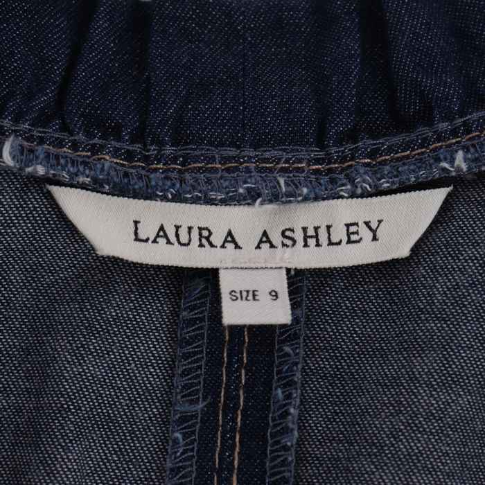 ローラアシュレイ ノーカラー デニムジャケット フリル コットン100％ アウター レディース 9サイズ ネイビー Laura Ashley