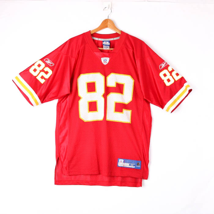 リーボック Tシャツ 半袖 アメフト ユニフォーム NFL #82 ゲームシャツ 大きいサイズ US 古着 メンズ Mサイズ ワインレッド  Reebok 【中古】