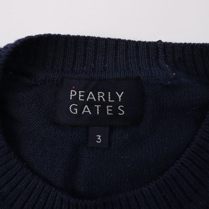 パーリーゲイツ 長袖セーター ニット ゴルフウェア クルーネック トップス 日本製 ウール100% メンズ 3サイズ ネイビー PEARLY GATES