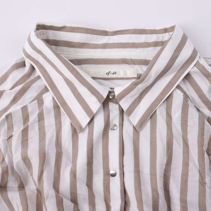 エフデ シャツワンピース 半袖 膝下丈 ポケット付 フレア ストライプ  