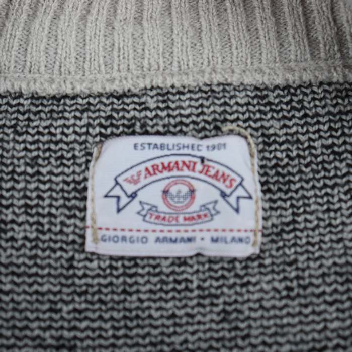 アルマーニ・ジーンズ ニット セーター 長袖 ウール混 ストレッチ ハーフジップ トップス レディース 40サイズ カーキ ARMANI JEANS  【中古】