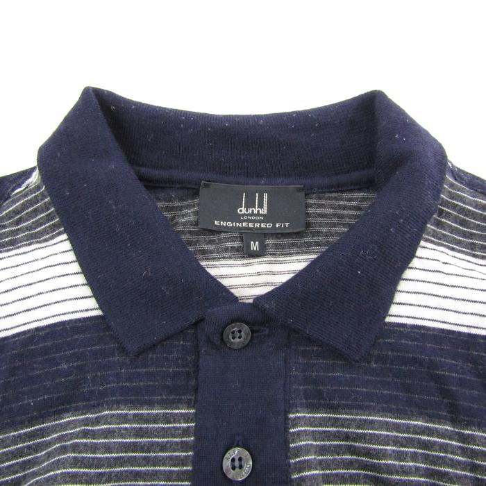 ダンヒル ニット トップス ポロニット 長袖 ボーダー柄 ゴルフウエア メンズ Mサイズ 紺×グレー×白 Dunhill 【中古】｜Dunhill ｜店舗買取｜トップス＞ニット/セーター｜USEDのアパレル通販サイト - SMASELL（スマセル）