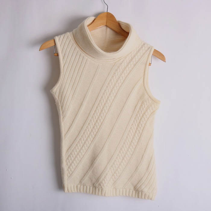 モザイク ニット トップス ノースリーブ ケーブルニット レディース M  