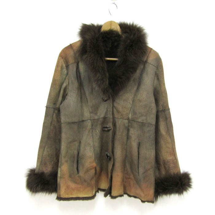 ヤモチ 毛皮ジャケット ブラウン系リアル ファー付き ヤモチ 毛皮