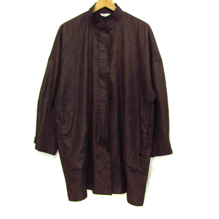 ヒロココシノ 長袖シャツ トップス ロングシャツ スタンドカラー レディース 9ATサイズ ブラウン HIROKO KOSHINO ヒロココシノ 長袖シャツ トップス ロングシャツ スタンドカラー