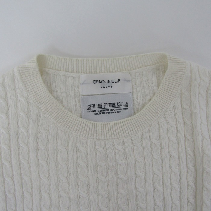 オペークドットクリップ セーター トップス 半袖 ケーブルニット