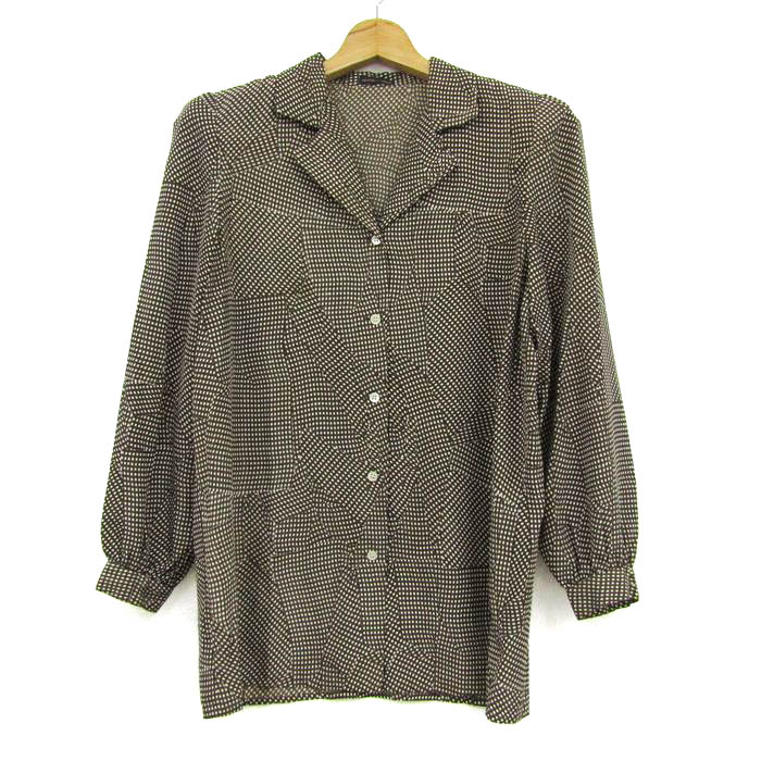 エンポリオ・アルマーニ 長袖シャツ 総柄 トップス レディース 40サイズ ブラウン系×ホワイト Emporio Armani エンポリオ・アルマーニ 長袖シャツ 総柄 トップス レディース
