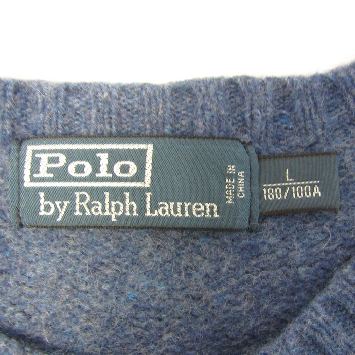 ポロバイラルフローレン セーター トップス エルボーパッチ アンゴラ混 メンズ Lサイズ ブルー Polo by Ralph Lauren ポロバイラルフローレン セーター トップス エルボーパッチ