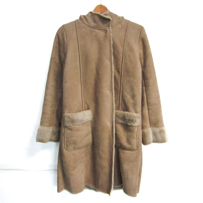 ランバン LANVIN すっぱく ブラウンフード付きムートンコート 