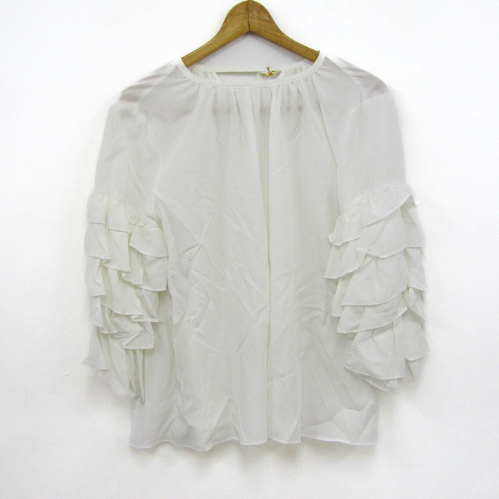 sono】フリルトップス ホワイト sono フリル付きホワイトシャツ 長袖ソーノ