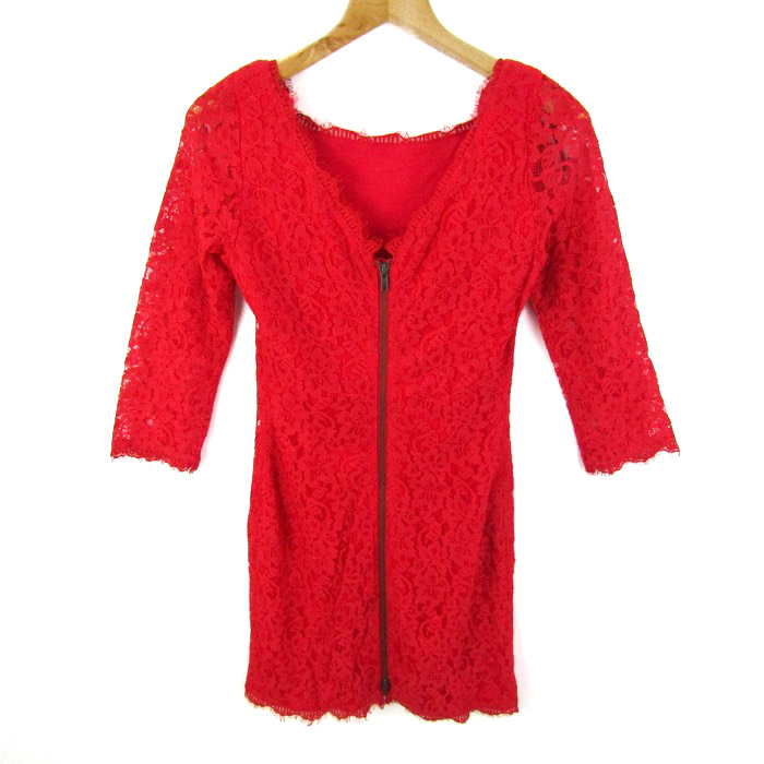 ダイアンフォンファステンバーグ ロングカーディガン トップス 総レース シルク混 レディース 6サイズ 赤 DIANE VON FURSTENBERG ダイアンフォンファステンバーグ ロングカーディガン トップス