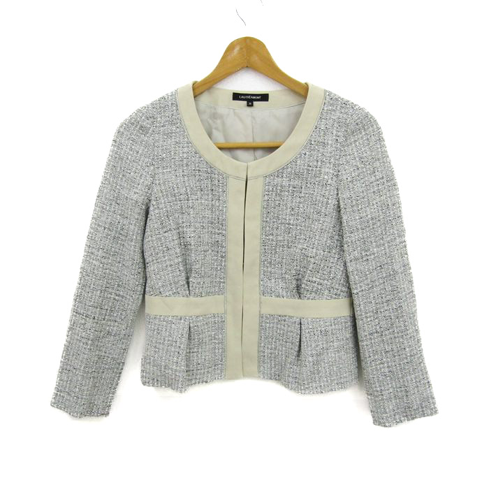 LAUTREAMONT ホワイト ノーカラーツイードジャケット 38 LAUTREAMONT