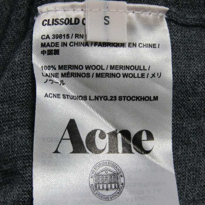 アクネ カーディガン 長袖 メリノウール トップス レディース Sサイズ グレー ACNE アクネ カーディガン 長袖 メリノウール トップス レディース S