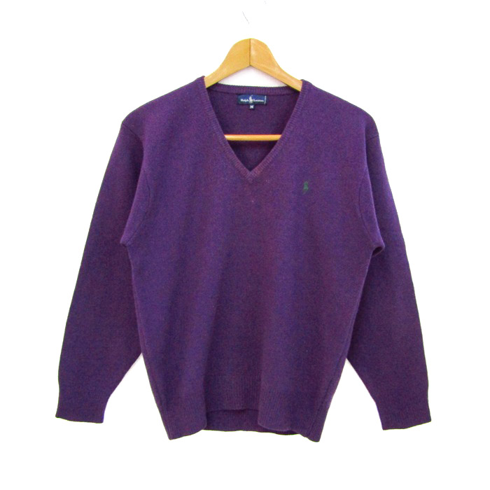 Ralph Lauren パープルレーベルリブ編み ブラック　コットンセーター LAUREN RALPH LAUREN パープル Vネックニット