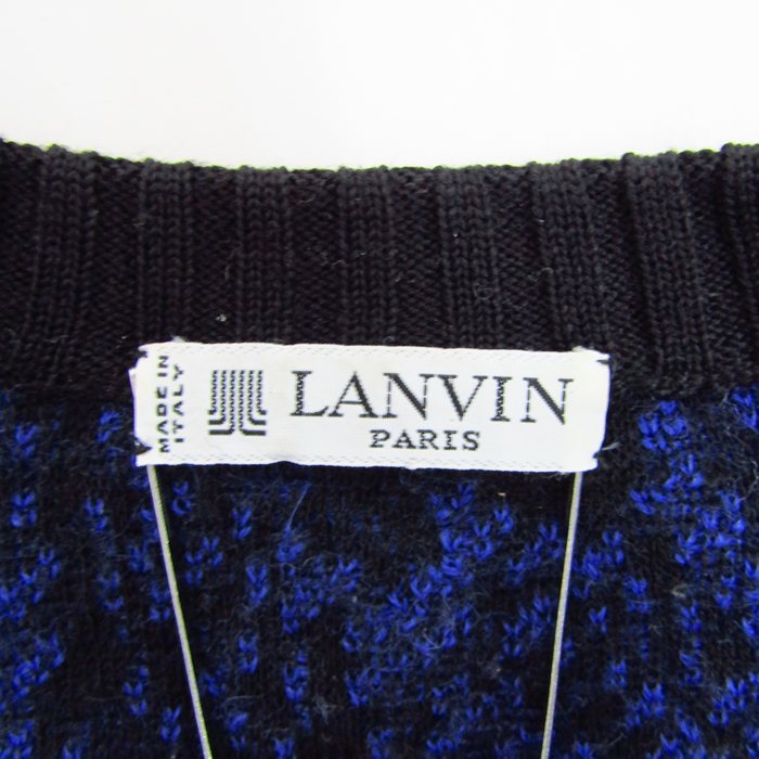 ランバン カーディガン トップス Vネック 総柄 イタリア製 レディース 44サイズ 黒×青 LANVIN ランバン カーディガン トップス Vネック 総柄 イタリア製