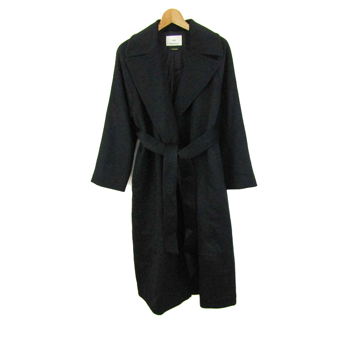 INED❤️ブラックレザー ベルト付きロングジャケットコート