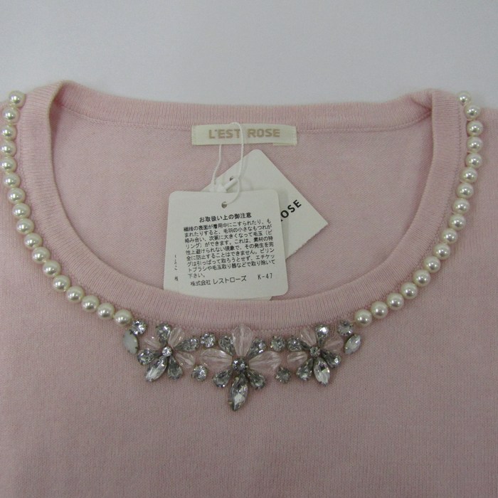 レストローズ ニット 半袖 レース ビジュー トップス レディース 2サイズ ピンク L'EST ROSE レストローズ ニット 半袖 レース ビジュー トップス レディース