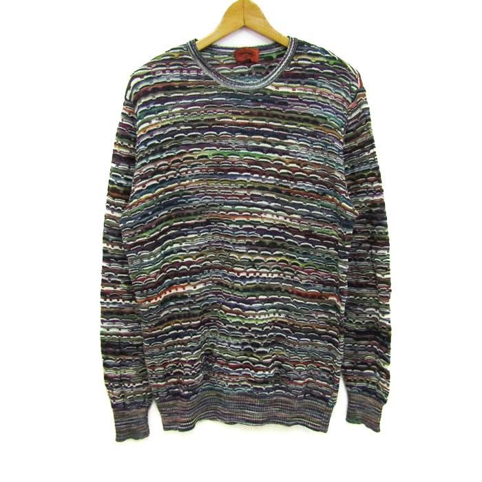 MISSONI　ニット　クルーネック　マルチストライプ　総柄　セーター MISSONIニットクルーネックマルチストライプ総柄セーター