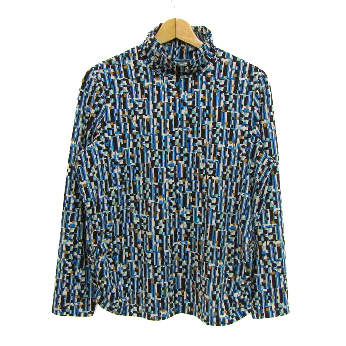 ロシャスプルミエール 長袖カットソー ハイネック 大きいサイズ トップス レディース 13+サイズ ブルー×ブラウン Rochas premiere ロシャスプルミエール 長袖カットソー ハイネック 大きいサイズ
