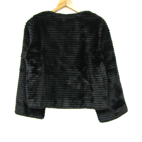 イクコ ノーカラージャケット フェイクファー アウター レディース Fサイズ ブラック IKUKO イクコ ノーカラージャケット フェイクファー アウター