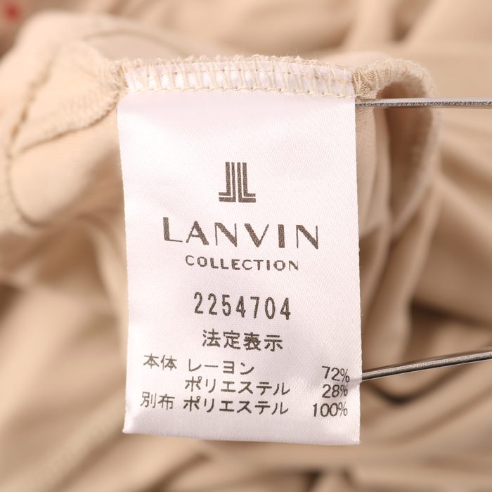 ランバン 7分袖ブラウス ボウタイ Vネック ドット 水玉 トップス 日本製 レディース 38サイズ ベージュ LANVIN