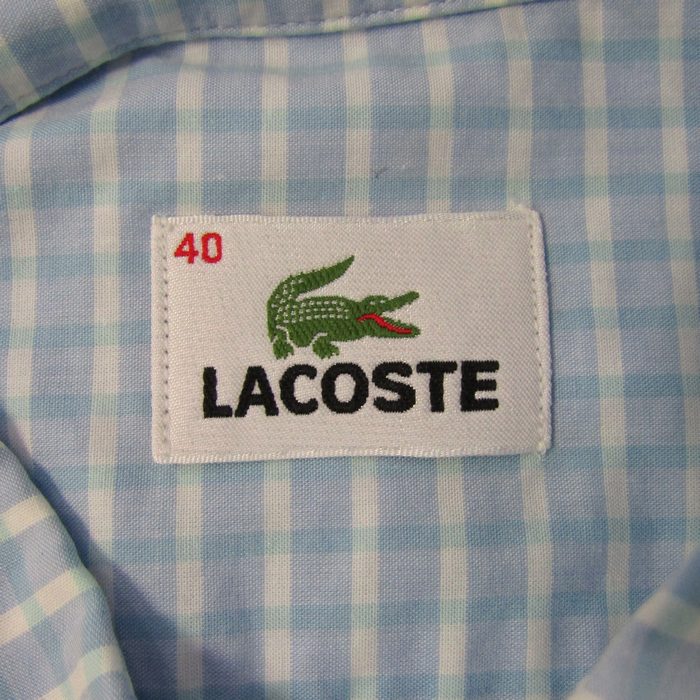ラコステ 長袖シャツ トップス チェック柄 日本製 レディース 40サイズ 水色 LACOSTE ラコステ 長袖シャツ トップス チェック柄 日本製 レディース 40