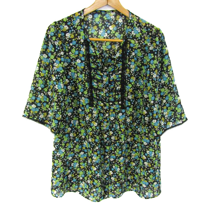 暮らしに便利なアイテム シャツ ブラウス レリアン トップス チュニック 花柄 七分袖 シャツ+ブラウス(長袖+七分)