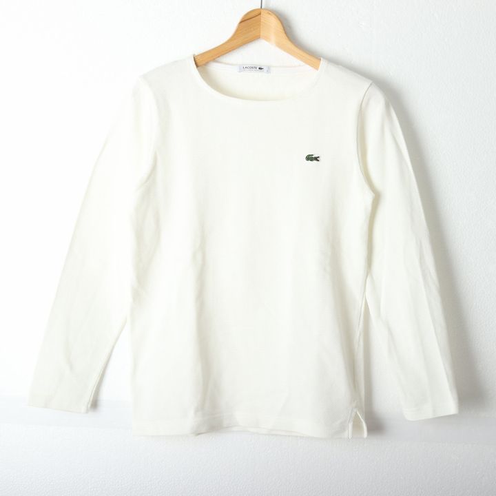 ラコステ 長袖Ｔシャツ クルーネック トップス レディース 2サイズ ホワイト系 LACOSTE ラコステ 長袖Tシャツ クルーネック トップス レディース 2