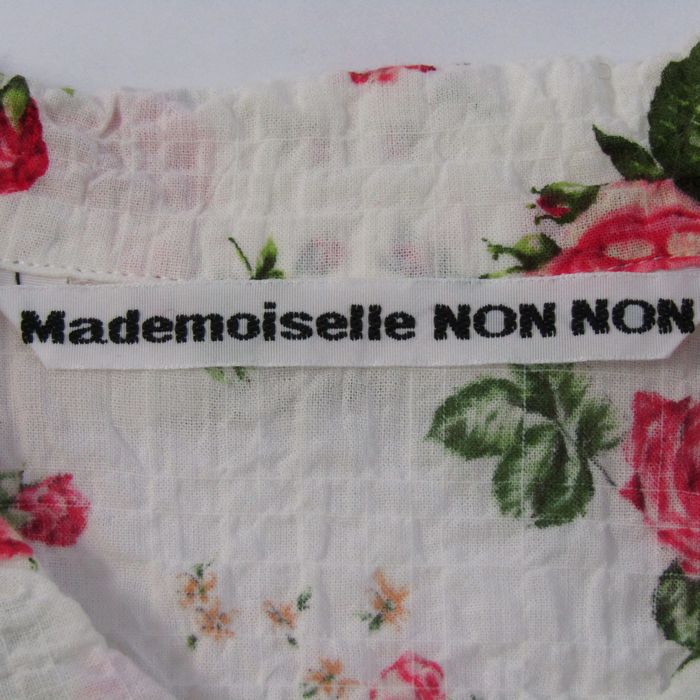 マドモアゼルノンノン 長袖シャツ 花柄 リネン混 トップス レディース 38サイズ ベージュ系×レッド Mademoiselle NON NON マドモアゼルノンノン 長袖シャツ 花柄 リネン混 トップス