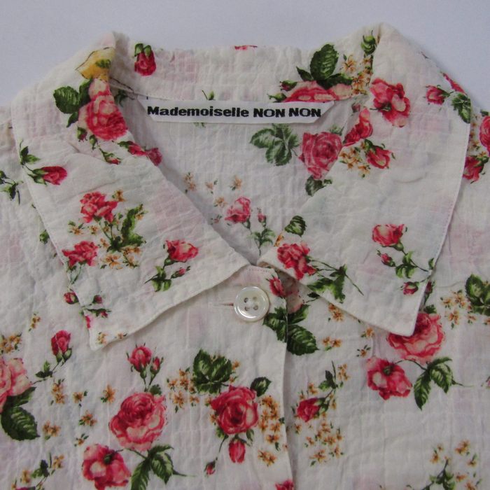 マドモアゼルノンノン 長袖シャツ 花柄 リネン混 トップス レディース 38サイズ ベージュ系×レッド Mademoiselle NON NON マドモアゼルノンノン 長袖シャツ 花柄 リネン混 トップス