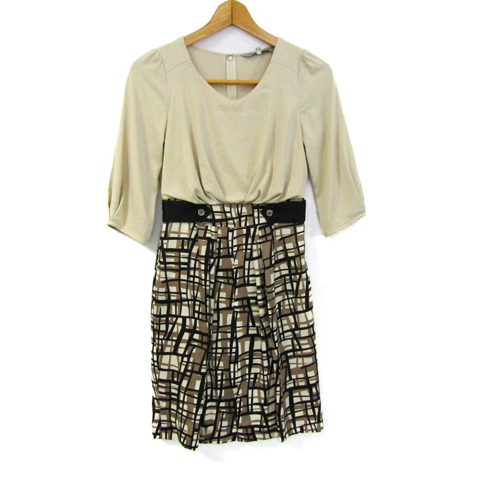 ドスディオサス ノーカラー切替ワンピース ベージュ系 レディース 38  