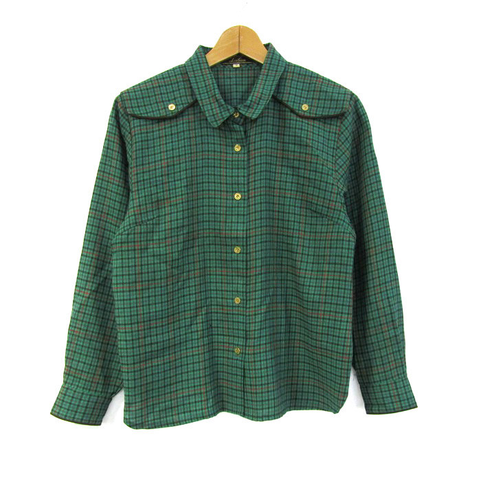 中古】Leilian(レリアン) ワンピース 半袖/ロング/チェック柄 カーキ  