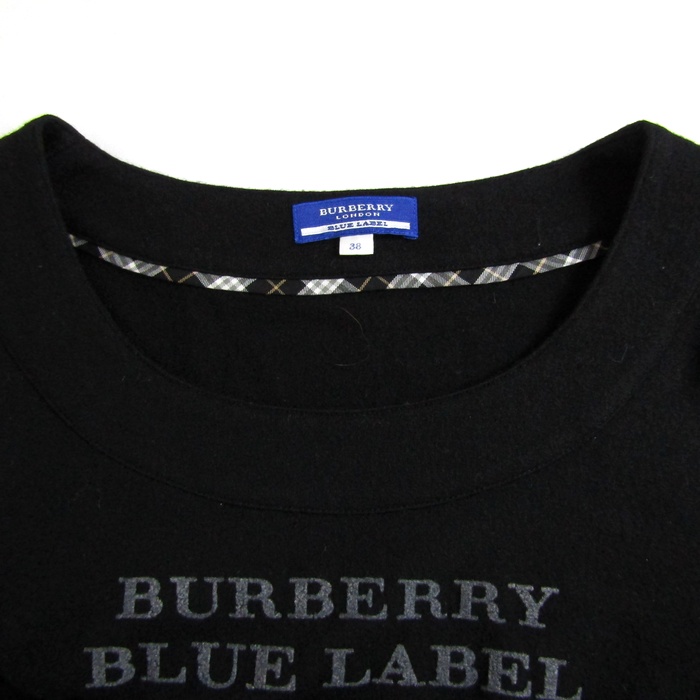 バーバリーロンドンブルーレーベル 長袖Ｔシャツ トップス ロゴT ウール レディース 38サイズ 黒 BURBERRY LONDON BLUE LABEL バーバリーロンドンブルーレーベル 長袖Tシャツ トップス ロゴT