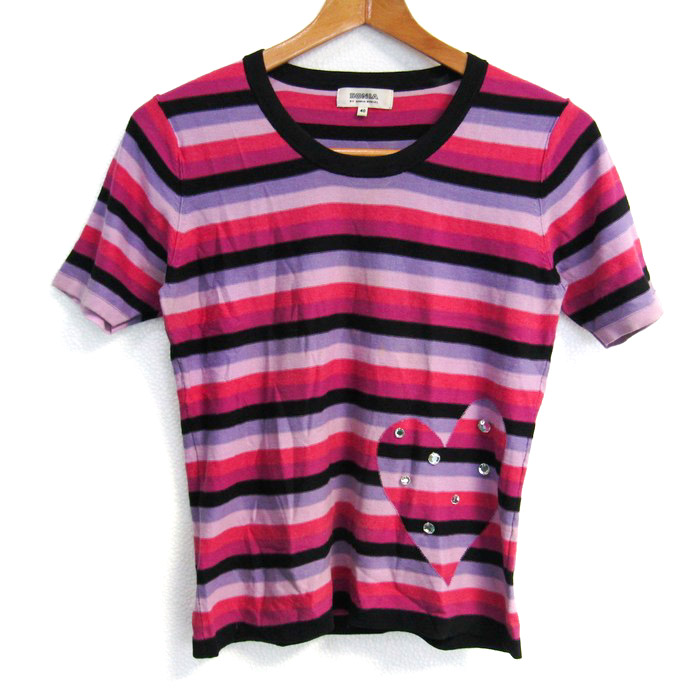 ソニアリキエル Tシャツ 半袖 ボーダー プリント クルーネック 38 黒 金色 ソニアリキエル 半袖Ｔシャツ クルーネック トップス キッズ 女の子用