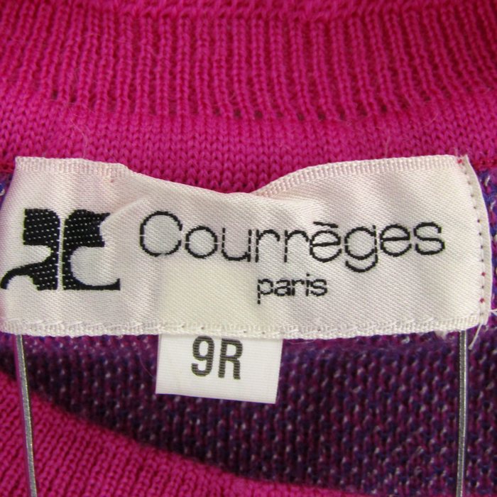 Courreges - クレージュ ニット 長袖 クルーネック 総柄 ウール トップス レディース 9Rサイズ ピンク系×ブルー系 courreges クレージュ ニット 長袖 クルーネック 総柄 ウール トップス