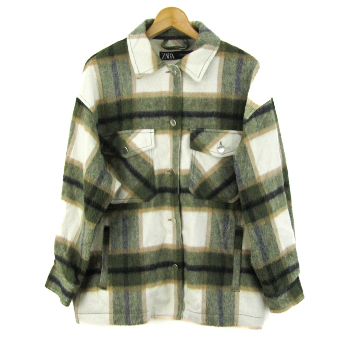ザラ 長袖シャツ チェック柄 トップス レディース USA Mサイズ モスグリーン×ベージュ系 ZARA ザラ 長袖シャツ チェック柄 トップス レディース USA Mサイズ