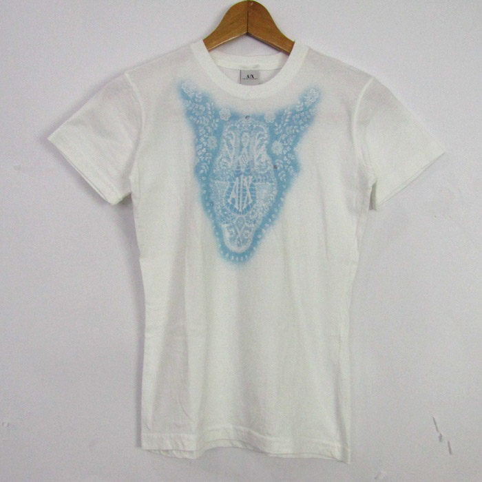 アルマーニエクスチェンジ 半袖Ｔシャツ トップス コットンT USA製 レディース XSサイズ 水色×白 ARMANI EXCHANGE アルマーニエクスチェンジ 半袖Tシャツ トップス コットンT USA