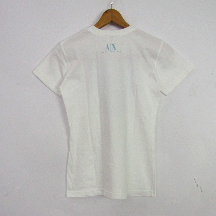 アルマーニエクスチェンジ 半袖Ｔシャツ トップス コットンT USA製 レディース XSサイズ 水色×白 ARMANI EXCHANGE アルマーニエクスチェンジ 半袖Tシャツ トップス コットンT USA