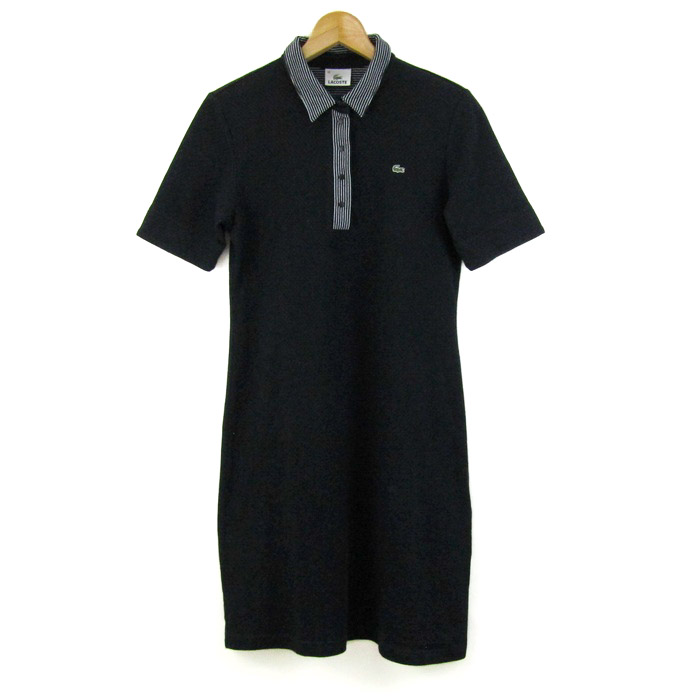 coco 中古 ラッセルノ RUSSELUNO レディース ワンピース 1(M) 黒  ブラック  半袖ポロワンピース 総柄 ラコステ ワンピース 半袖 大きいサイズ ブランド トップス 黒