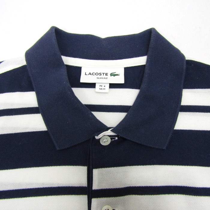 美品　LACOSTE ポロシャツ　ネイビー×ホワイト　ボーダー LACOSTE - ラコステ ポロシャツ トップス 半袖 ボーダー柄